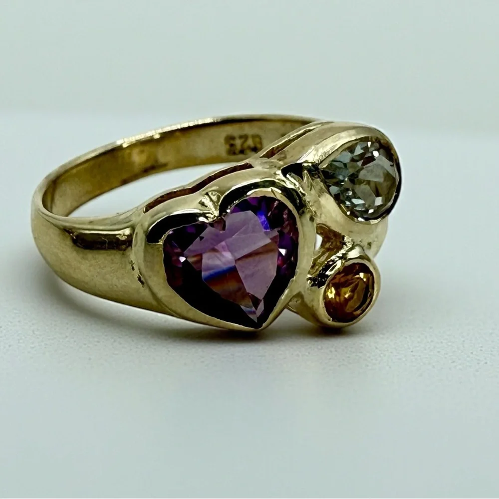 Sterling Silver Multi-Gemstone Ring – Amethyst, Citrine & Topaz – Size 6
